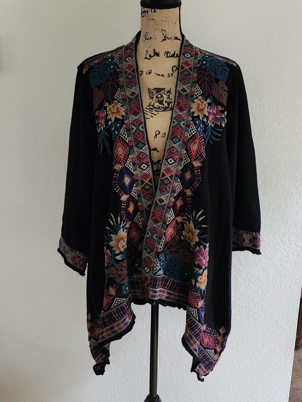 Johhny Was Quinn Embroidered Drape Cardigan Kimono Jacket Sz XL, 1X